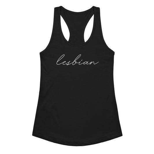 Subtle Lesbian Racerback Tank in black, front view