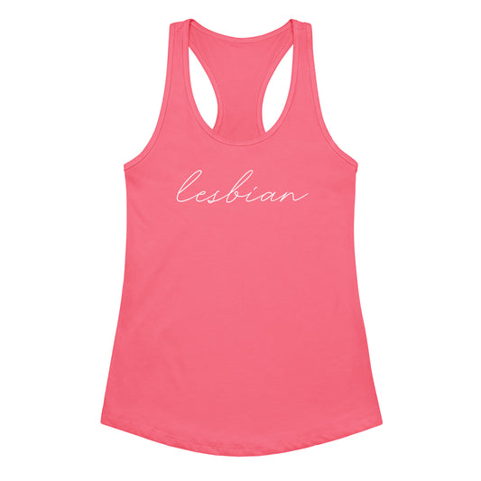 Subtle Lesbian Racerback Tank in hot pink, front view