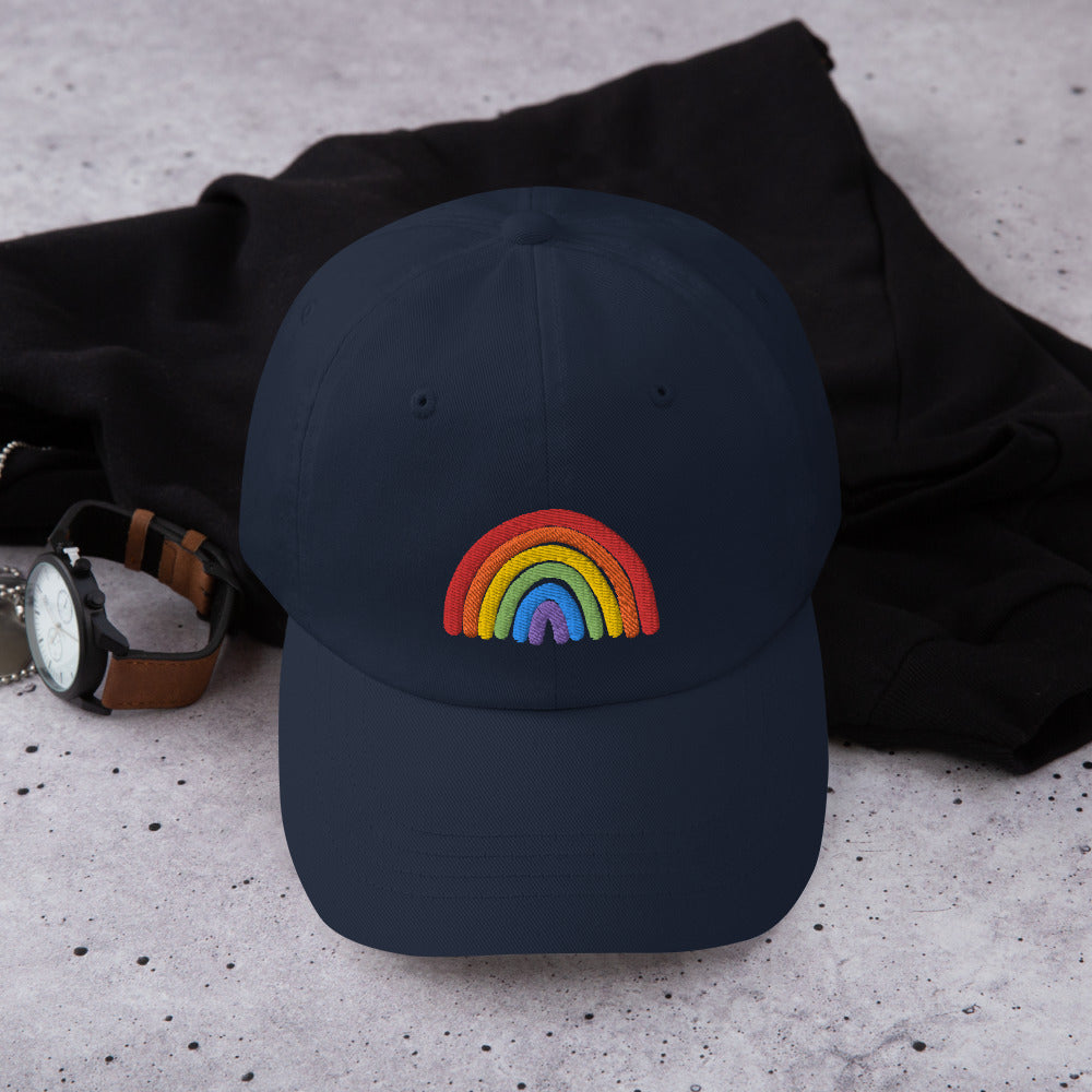 Rainbow Dad Hat in navy, front view