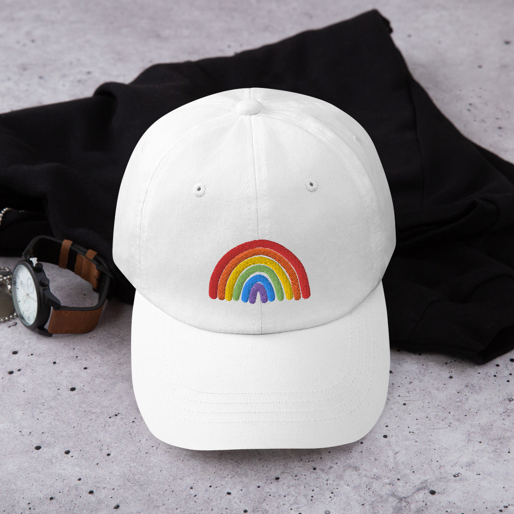 Rainbow Dad Hat in white, front view