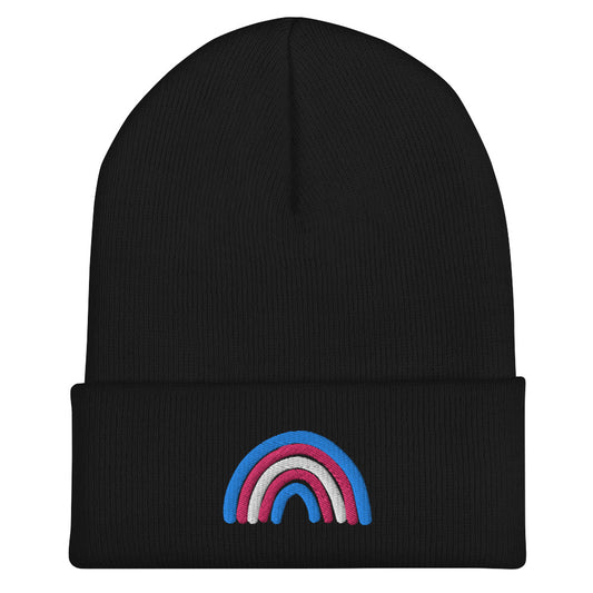 Trans Rainbow Beanie in black, front view