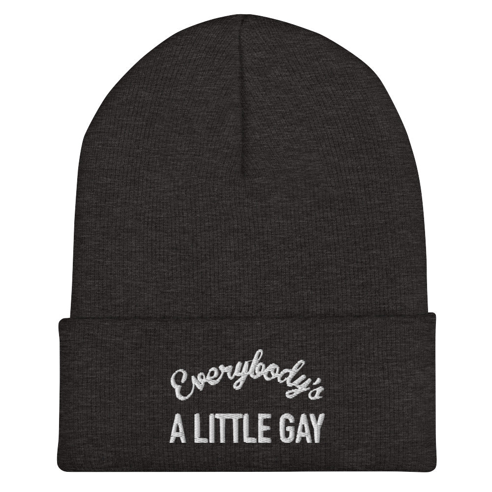 Everybody's A Little Gay Beanie in dark grey, front view