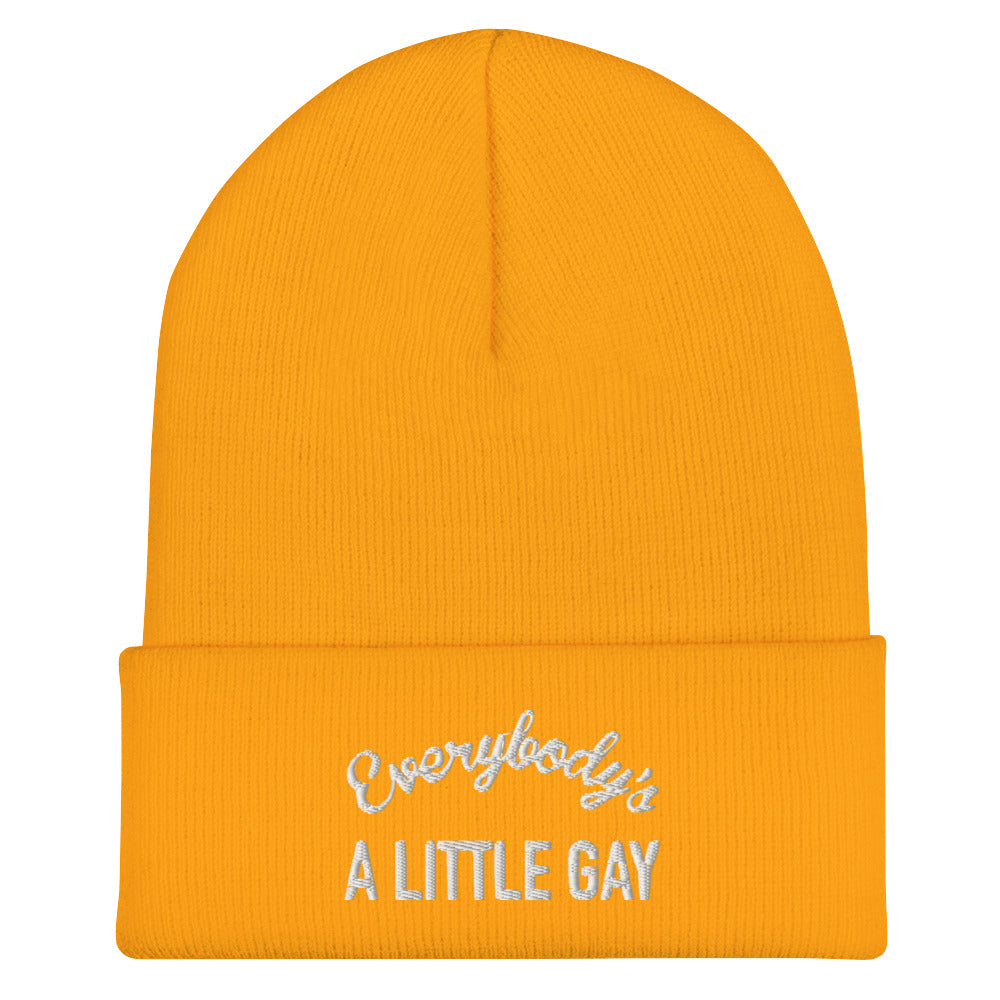 Everybody's A Little Gay Beanie in gold, front view