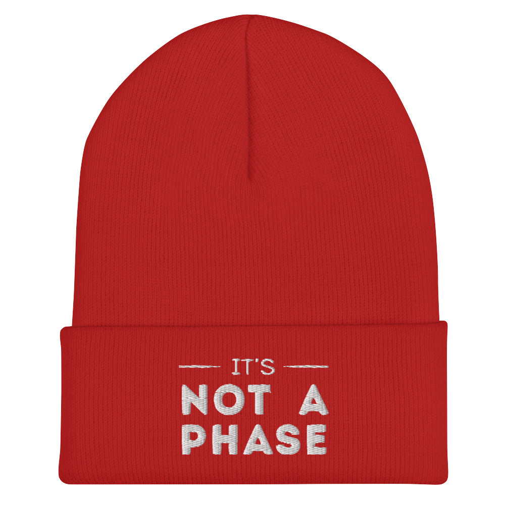 It's Not A Phase Beanie in red, front view