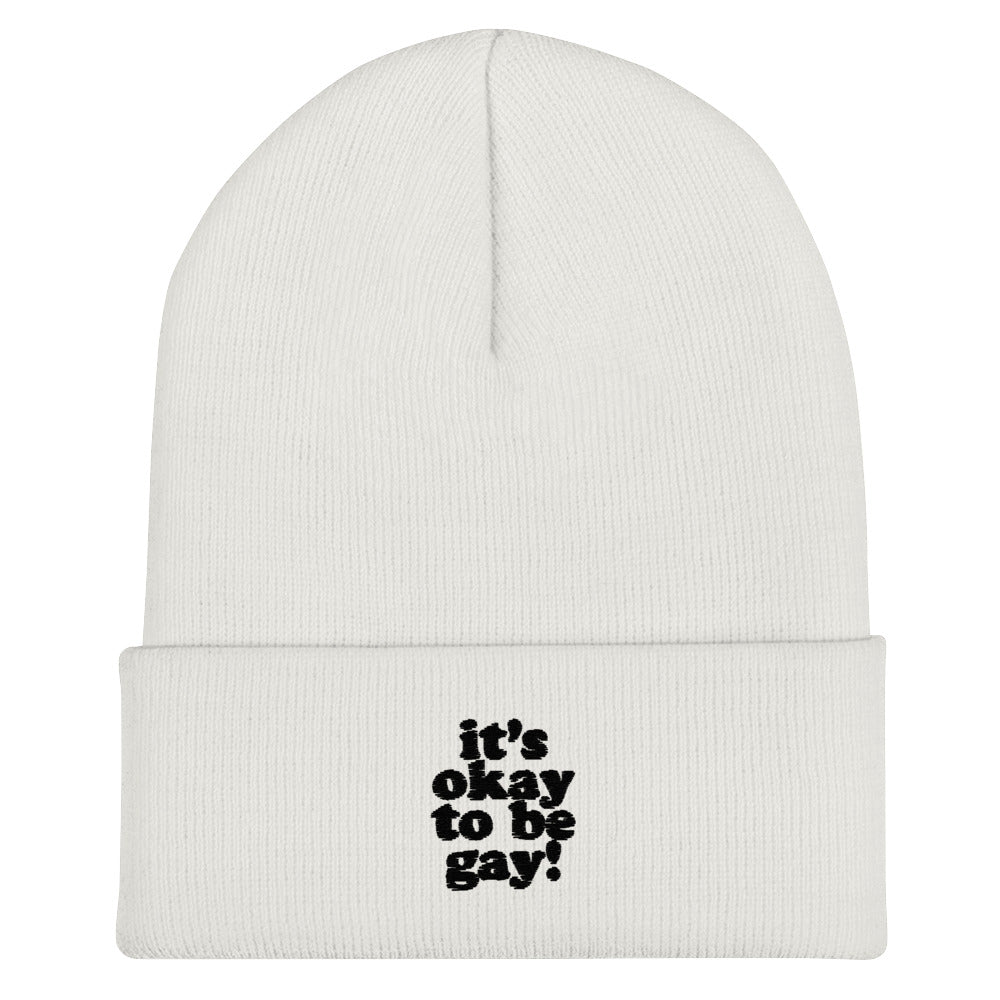 It's Okay To Be Gay Beanie in white, front view