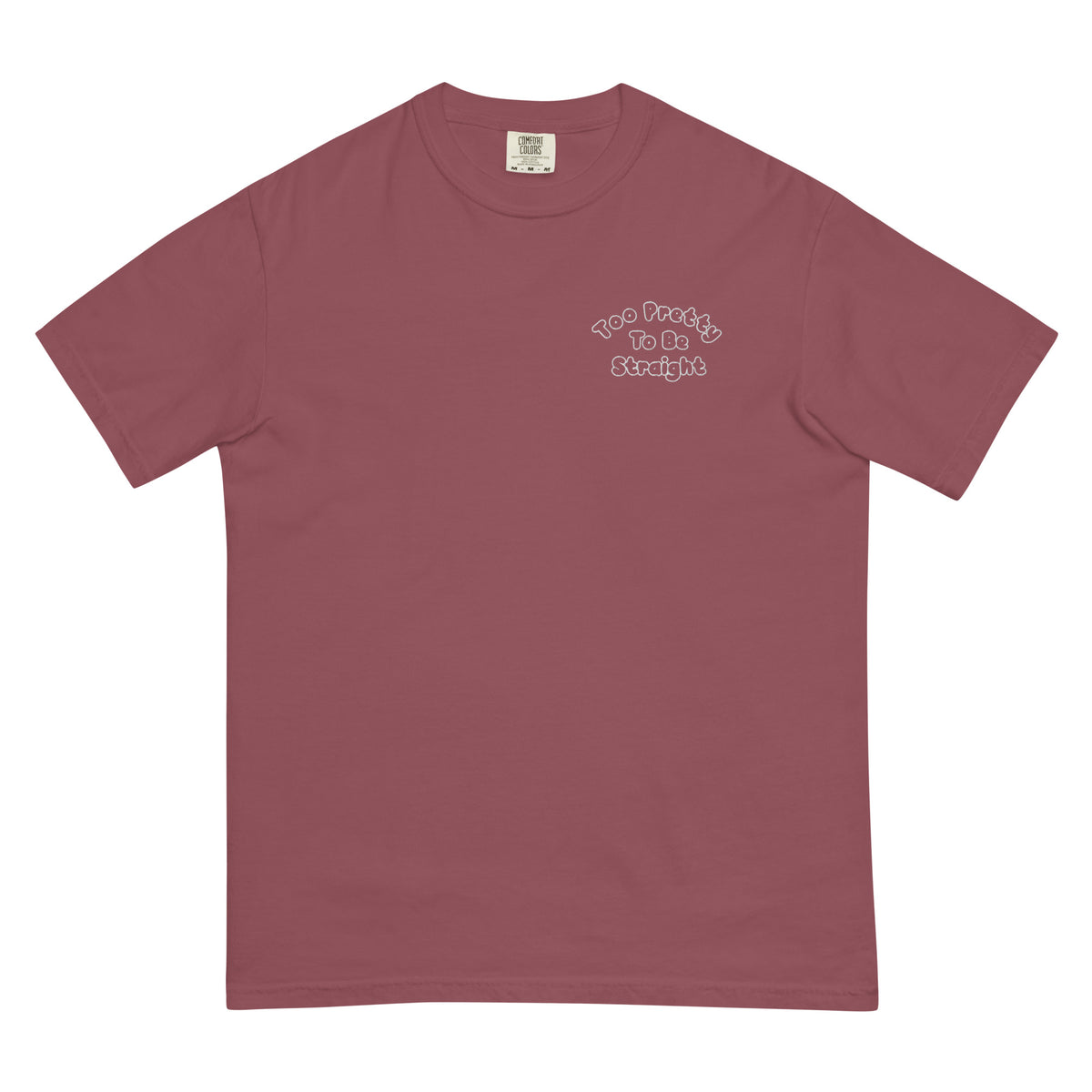 Too Pretty To Be Straight Embroidered (Outlined) Tee in brick, front view