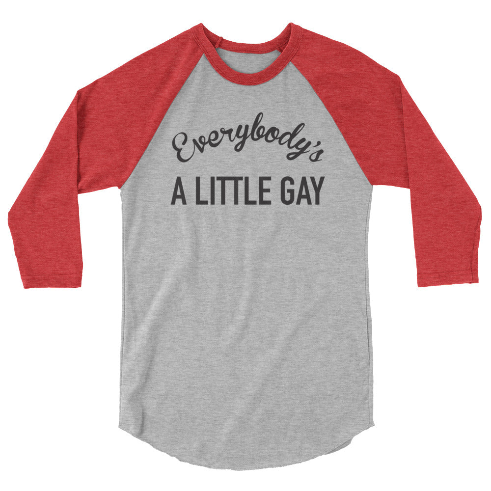 Everybody's A Little Gay Baseball Tee in heather grey heather red, front view