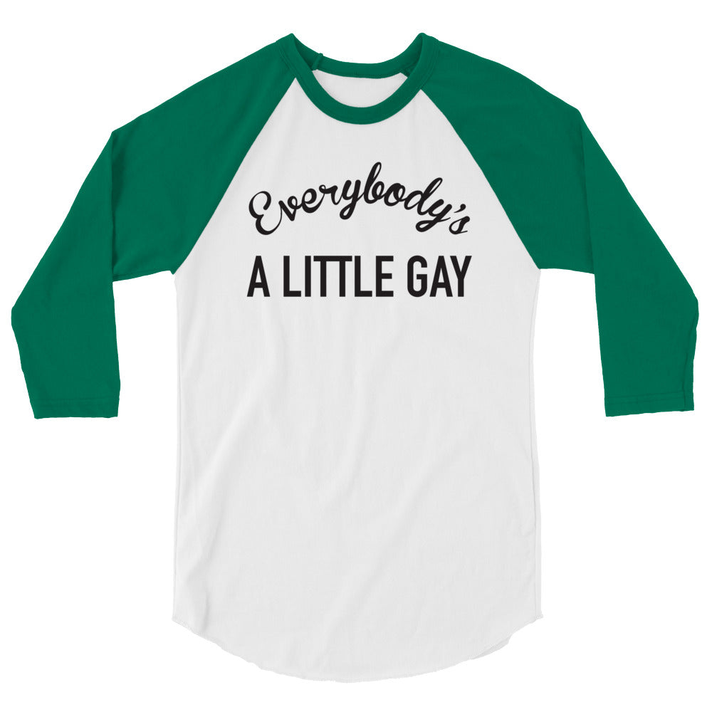 Everybody's A Little Gay Baseball Tee in white kelly, front view
