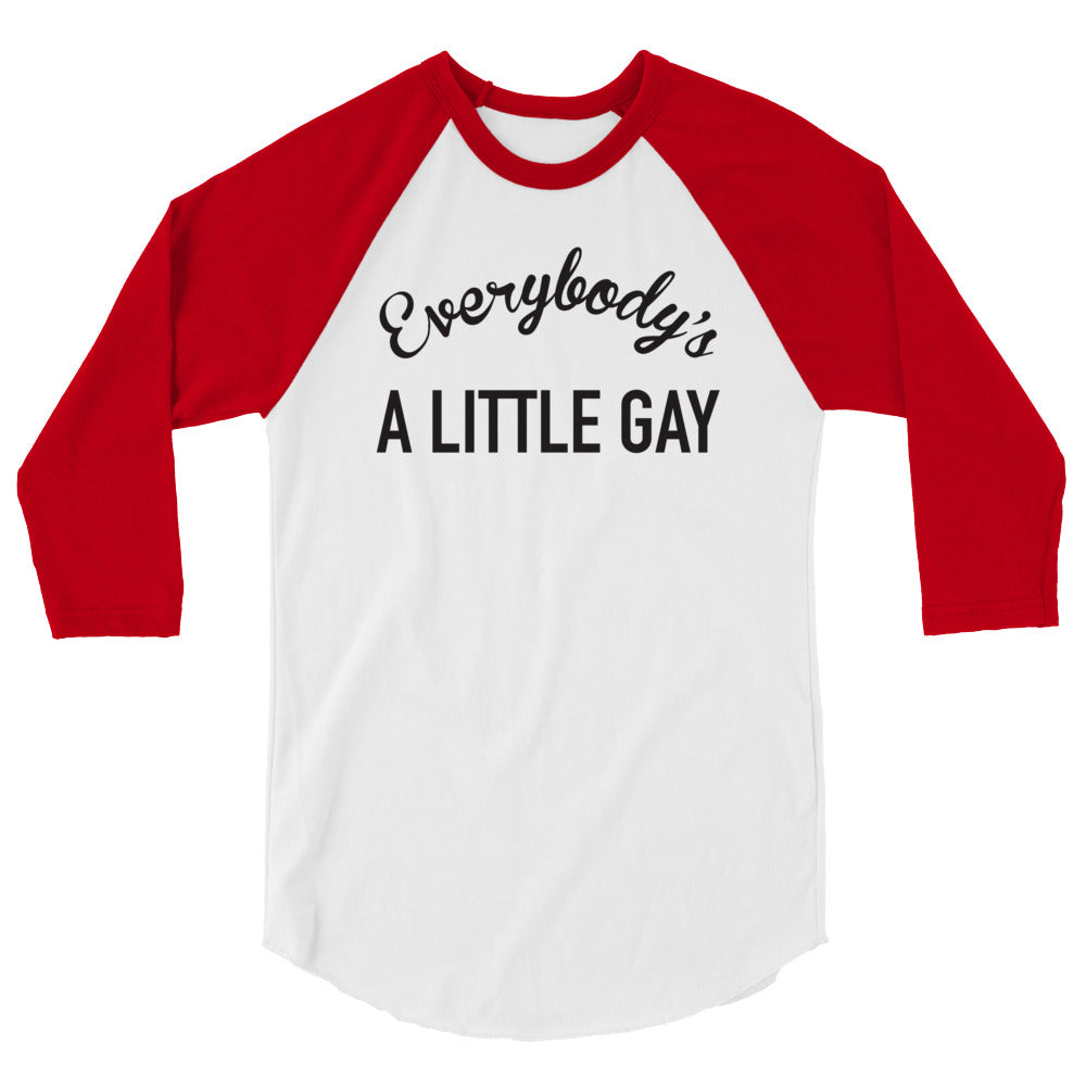 Everybody's A Little Gay Baseball Tee in white red, front view