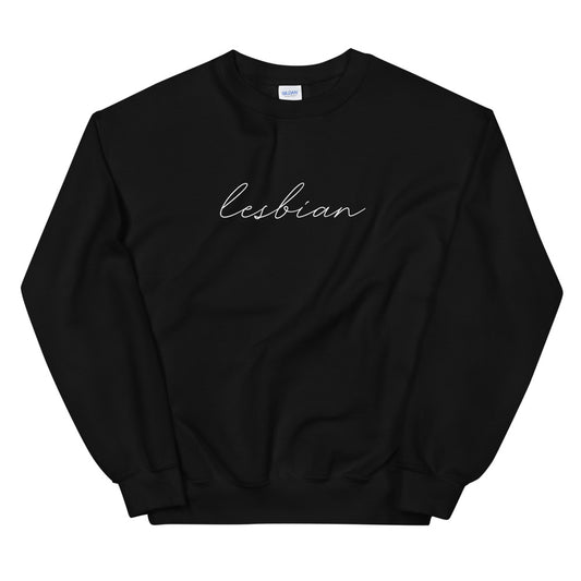 Subtle Lesbian Crewneck in black, front view