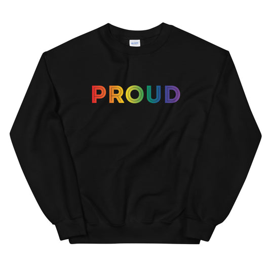 Proud Unisex Crewneck in black, front view