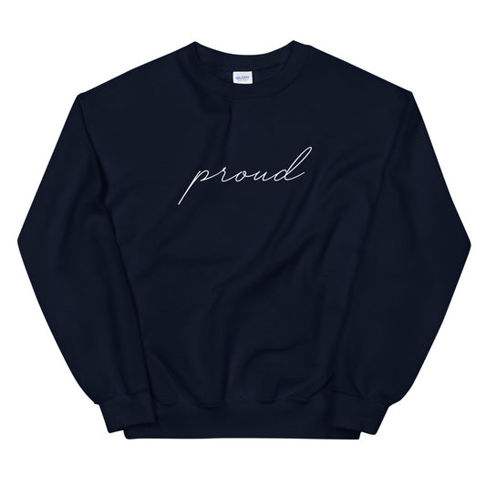 Subtle Proud Crewneck in navy, front view