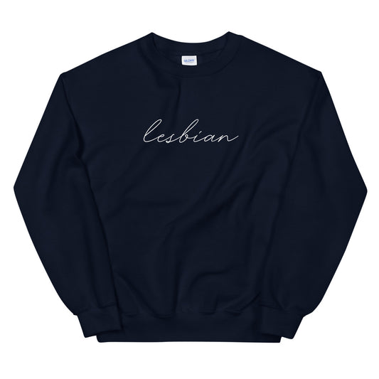 Subtle Lesbian Crewneck in navy, front view