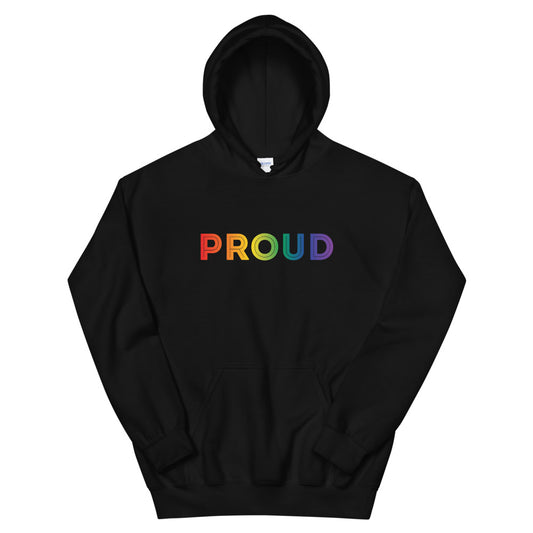 Proud Unisex Hoodie in black, front view