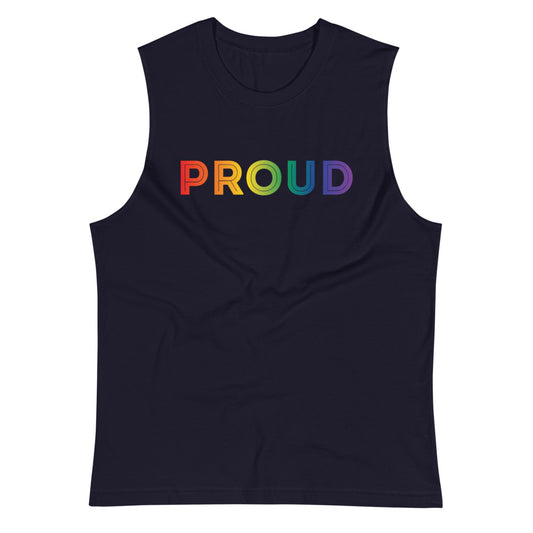 Proud Muscle Tank in navy, front view