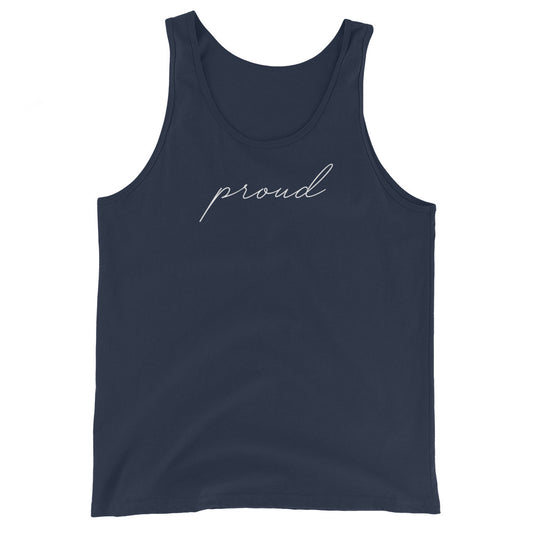 Subtle Proud Bro Tank in navy, front view