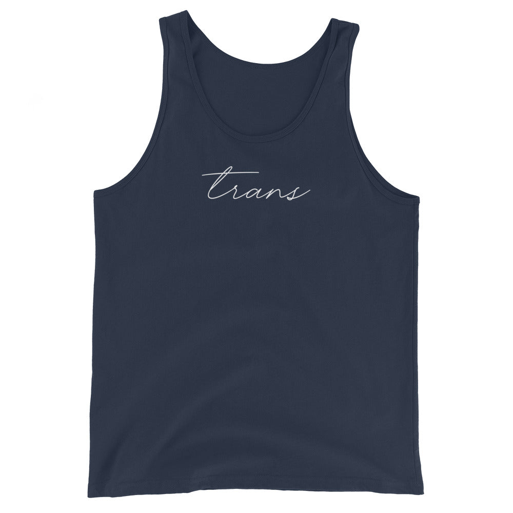 Subtle Trans Bro Tank in navy, front view