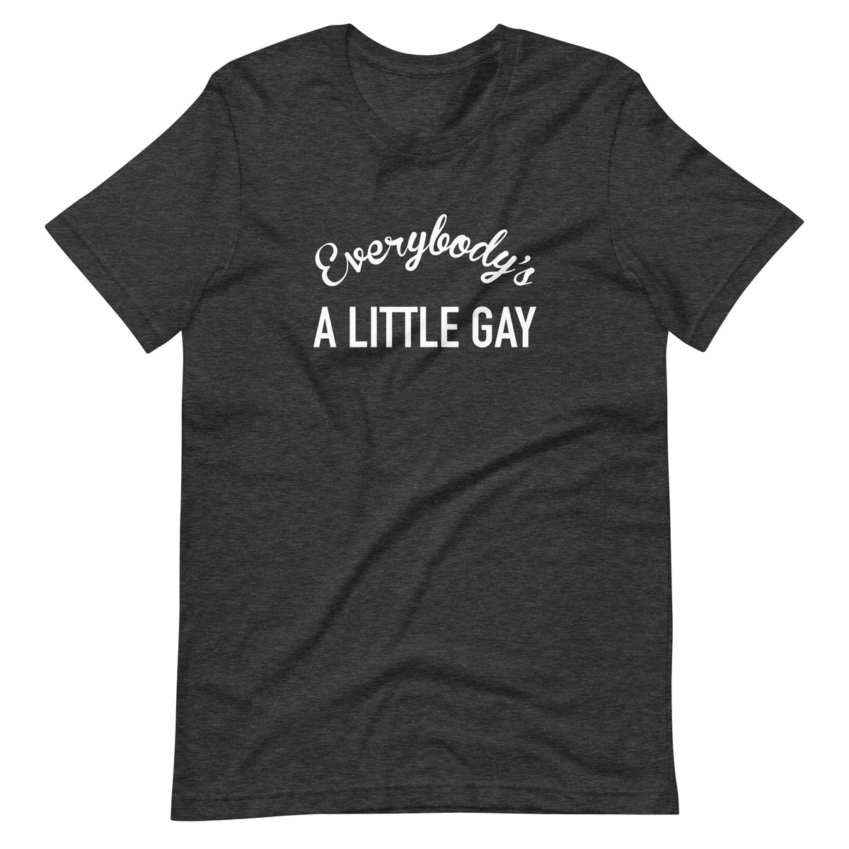 Everybody's A Little Gay Tee in dark grey heather, front view