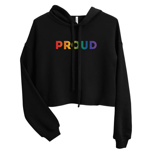Proud Crop Hoodie in black, front view